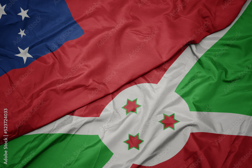 waving colorful flag of burundi and national flag of Samoa . waving colorful flag of burundi and national flag of Samoa .