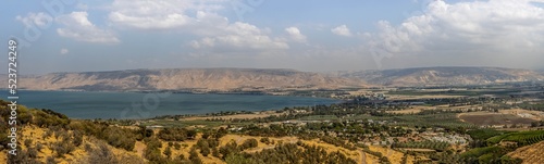 Panoramic view of the Sea of Galilee (the Kinneret lake), from the south, Northern Israel photo