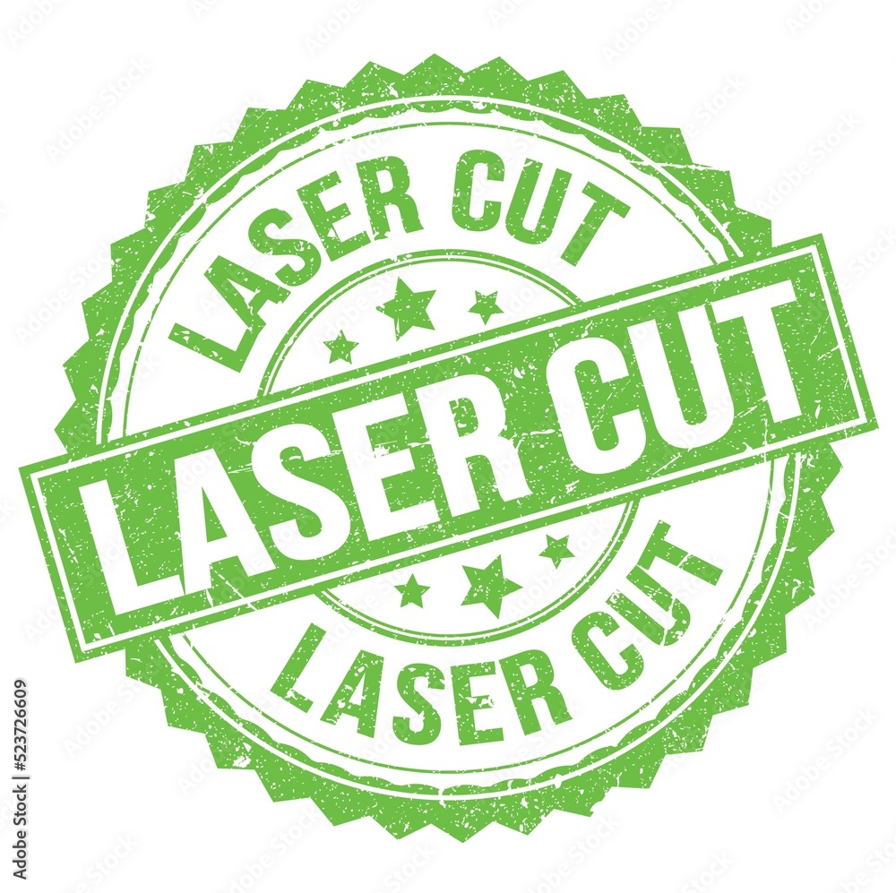 LASER CUT text on green round stamp sign LASER CUT text on green round stamp sign