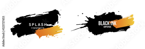 Abstract ink strokes for text copy space and poster title templates. lower third design elements of brush stroke and splashes of ink with dot halftone pattern ornaments.