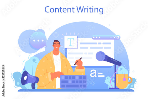 Speechwriter concept. Professional speaker or journalist write a content