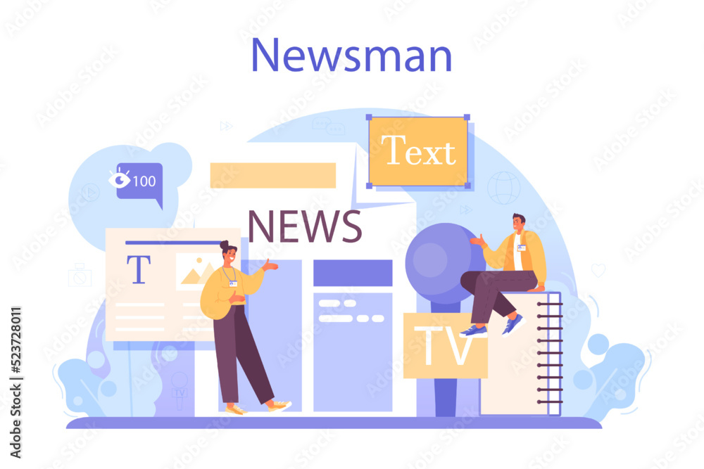 TV presenter concept. Journalist in a studio hosting an entertaining TV presenter concept. Journalist in a studio hosting an entertaining