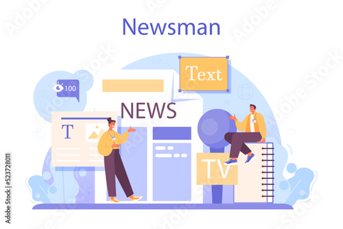 TV presenter concept. Journalist in a studio hosting an entertaining