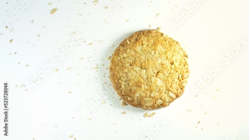 Oatmeal cookies on a white background, top view