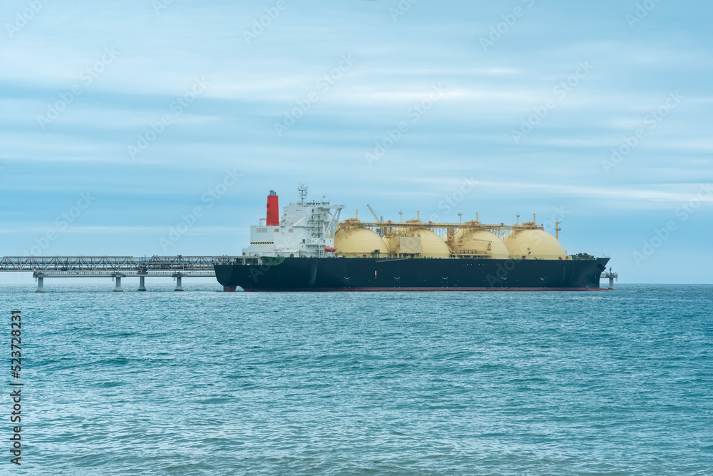 liquefied natural gas carrier vessel during loading at an LNG offshore terminal