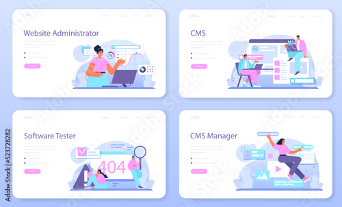 Web administrator web banner or landing page set. Content management
