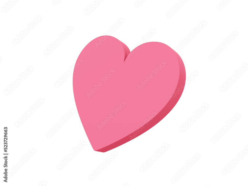 Flat heart. Symbol of love. Red single color. On a white monochrome background. Bottom view. 3d rendering.
