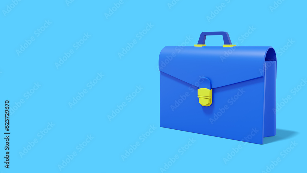 Blue briefcase on blue background. Portfolio icon banner with space for text. 3D rendering. Blue briefcase on blue background. Portfolio icon banner with space for text. 3D rendering.