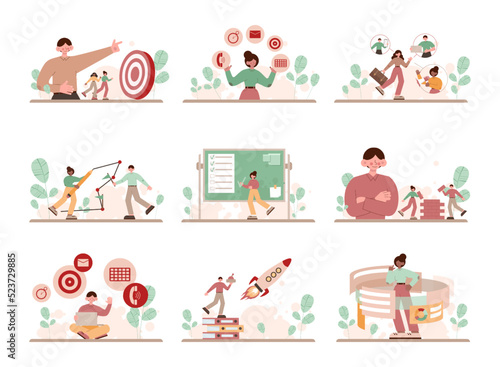 Management concept set. Successful business project planning