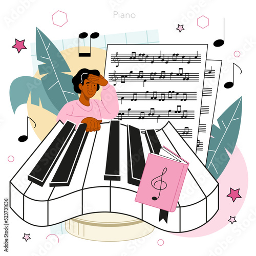 Music school or course. Students learn to play music. Young musician