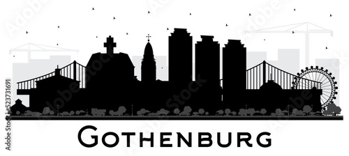 Tableau sur toile Gothenburg Sweden City Skyline Silhouette with Black Buildings Isolated on White
