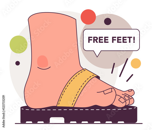 Foot wearing strap sandals. Open toe footwear for excessive sweating