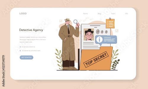 Professional detective web banner or landing page set. Agent investigating