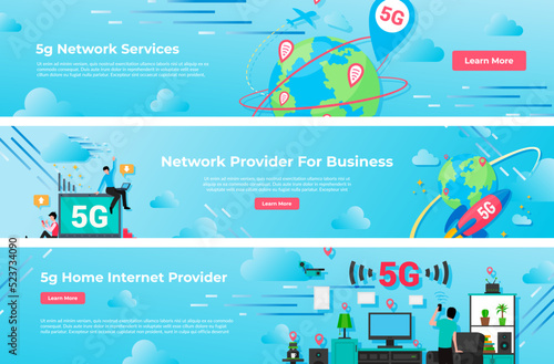 5G network service provider for business and home landing page set vector illustration