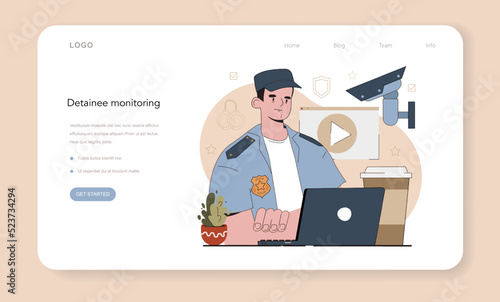 Prison guard web banner or landing page. Police officer convoying