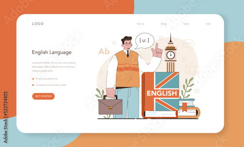 English class web banner or landing page. Study foreign languages