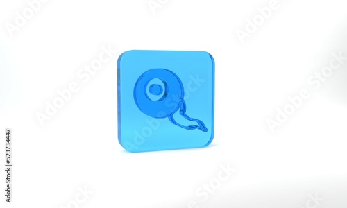 Blue Eye icon isolated on grey background. Happy Halloween party. Glass square button. 3d illustration 3D render © Iryna