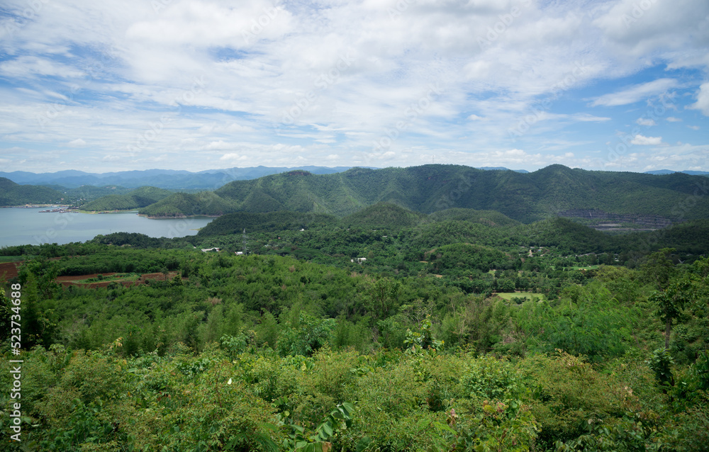 Mountain sky and river landscape view in kanchanaburi, thailand