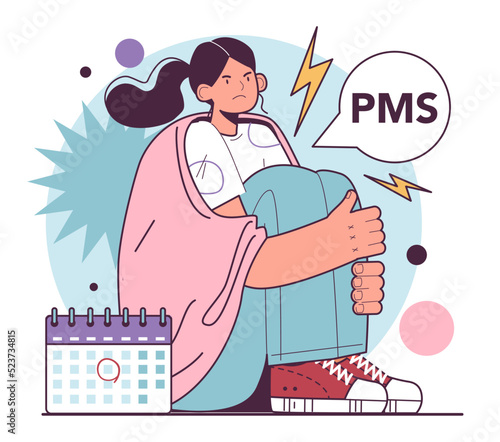 Woman struggle from strong PMS and abdominal pain during periods.