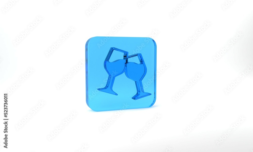 Blue Wine glass icon isolated on grey background. Wineglass sign. Glass square button. 3d illustration 3D render Blue Wine glass icon isolated on grey background. Wineglass sign. Glass square button. 3d illustration 3D render