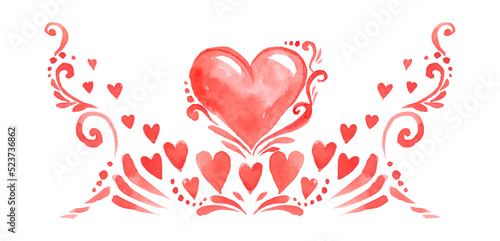 Watercolor Happy Valentines Day. Aqurelle Holiday Design.