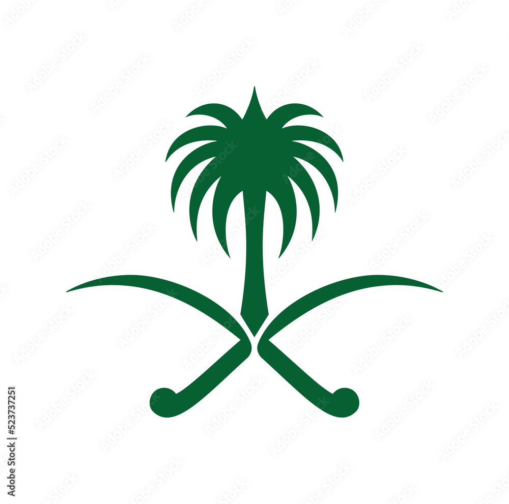 Jeddah, KSA September 22, 2022 Saudi Arabia Logo. Palm Dates Tree and Swords. Vector