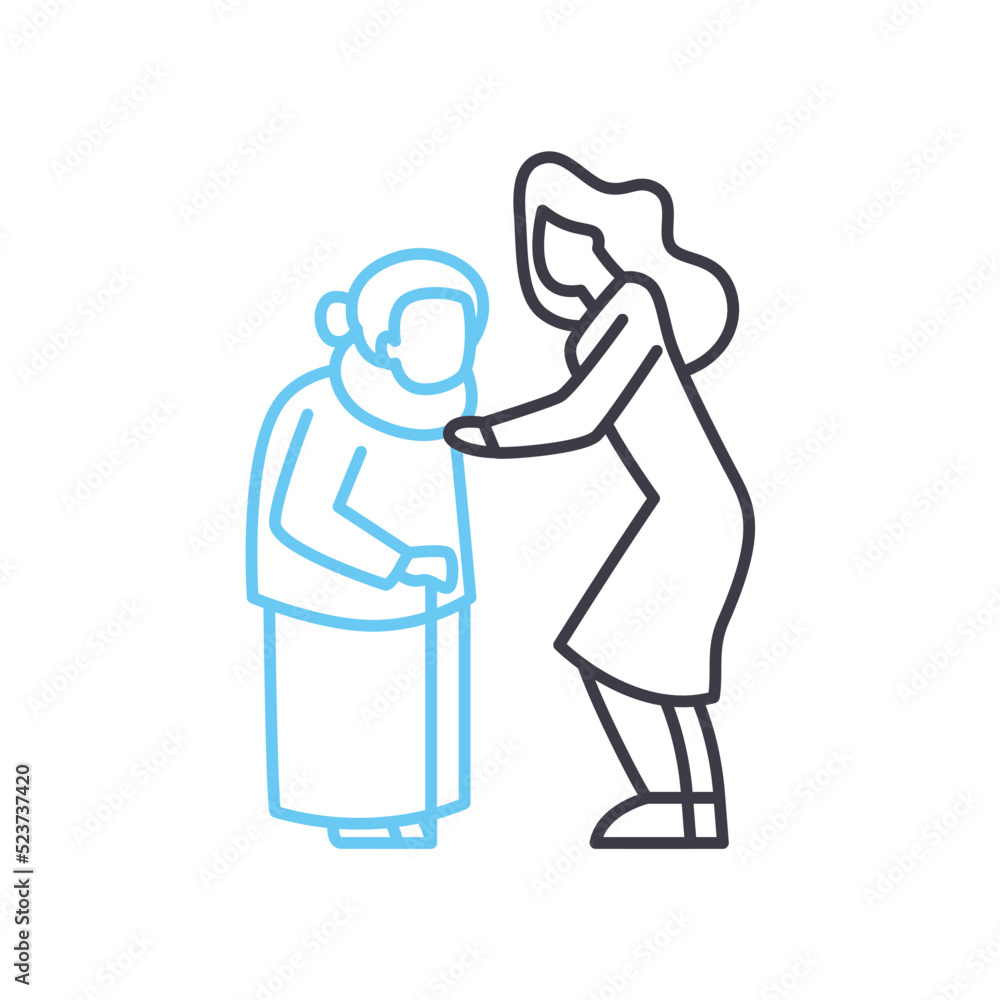 elderly people help line icon, outline symbol, vector illustration, concept sign elderly people help line icon, outline symbol, vector illustration, concept sign