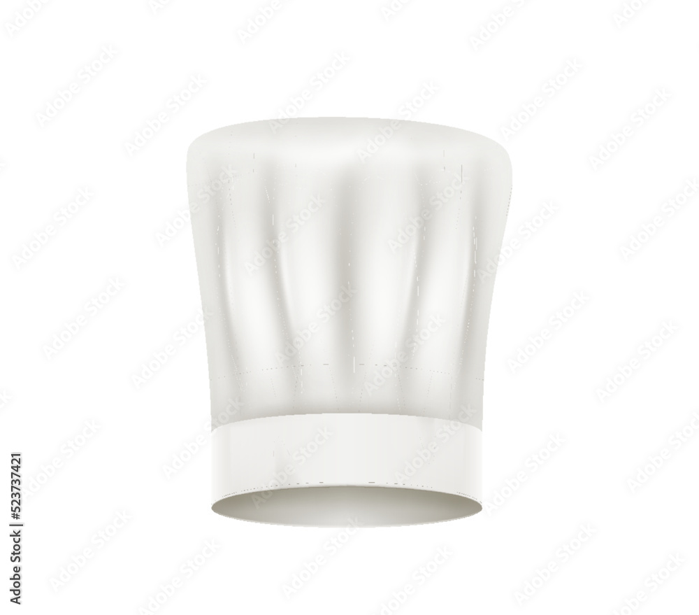 White chef hat. Cook cap tall baker toque headdress for kitchen staff. Restaurant cafe catering White chef hat. Cook cap tall baker toque headdress for kitchen staff. Restaurant cafe catering