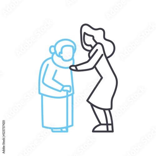 elderly people help line icon, outline symbol, vector illustration, concept sign