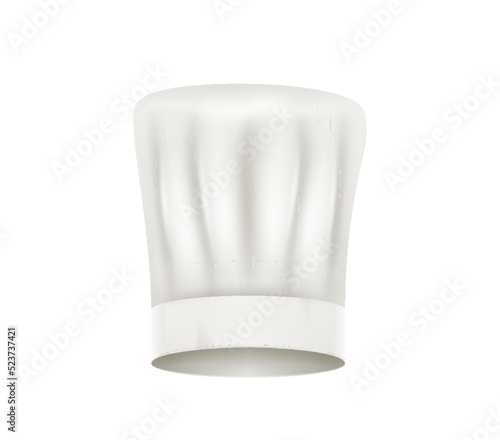 White chef hat. Cook cap tall baker toque headdress for kitchen staff. Restaurant cafe catering