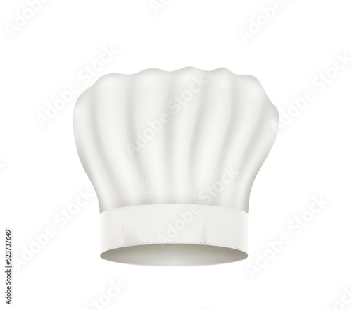 Realistic chef hat, cook cap and baker toque. Restaurant stuff headwear, kitchen headdress