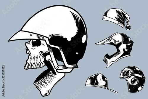 hand drawn skull with vario...