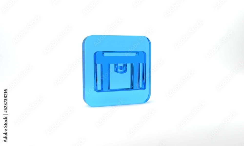 Blue Antique treasure chest icon isolated on grey background. Vintage wooden chest with golden coin. Glass square button. 3d illustration 3D render Blue Antique treasure chest icon isolated on grey background. Vintage wooden chest with golden coin. Glass square button. 3d illustration 3D render