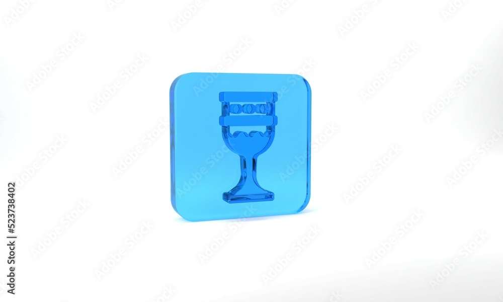 Blue Medieval goblet icon isolated on grey background. Holy grail. Glass square button. 3d illustration 3D render Blue Medieval goblet icon isolated on grey background. Holy grail. Glass square button. 3d illustration 3D render