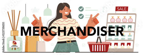 Merchandiser typographic header. Shop and showcase designer.