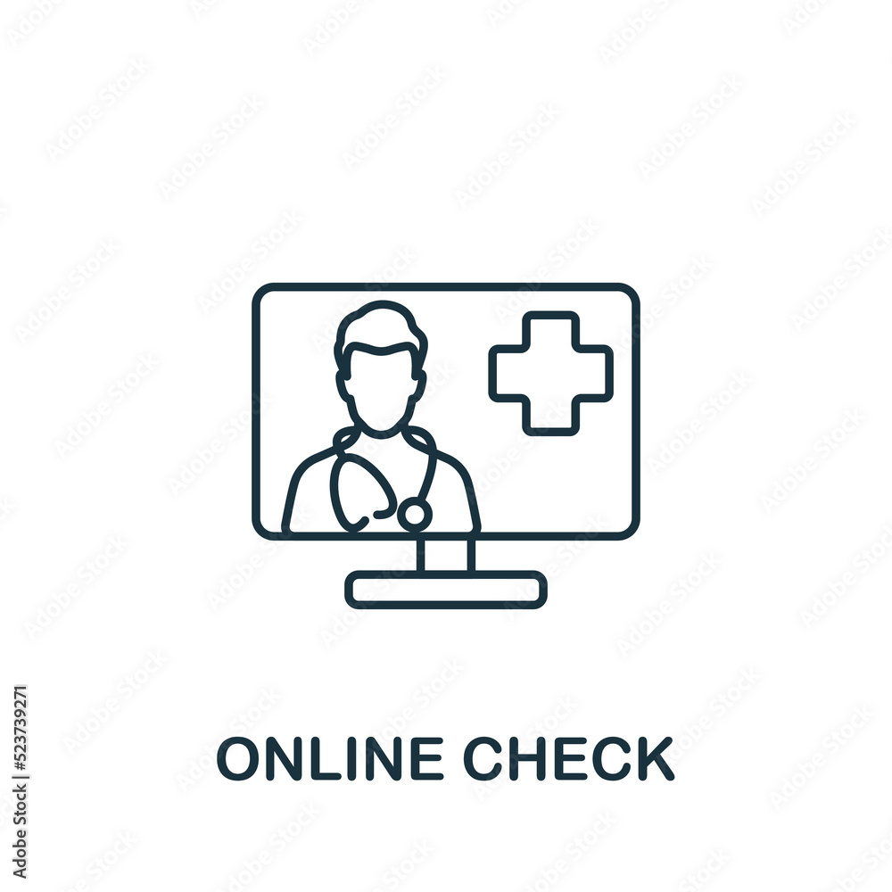 Online Check icon. Line simple Health Check icon for templates, web design and infographics