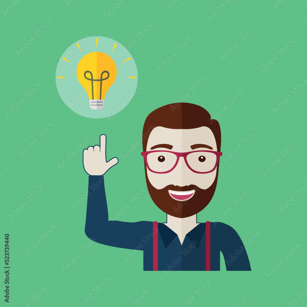 Beard man pointing at the light bulb. Businessman thinking business concept Beard man pointing at the light bulb. Businessman thinking business concept