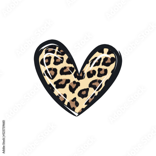 Hand drawn heart illustration with leopard print. Perfect for t-shirt, print, fashion, design