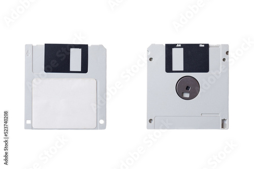 Plakat Plastic floppy disk on both sides isolated on white.