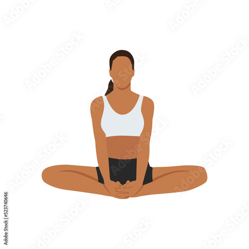 Woman doing Seated Butterfly Pose, Beautiful girl practice Baddha Upavistha Titli Asana. Flat vector illustration isolated on white background