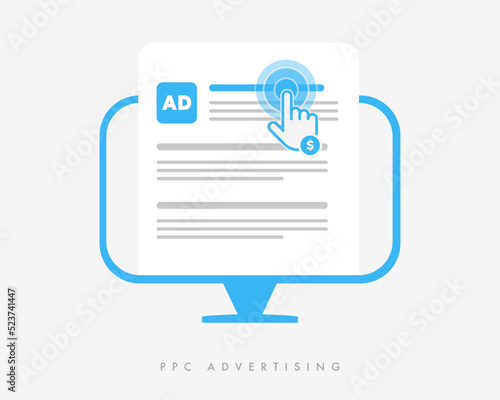 Pay per Click advertising concept strategy icon. PPC - method of charging for online internet context advertising, online banner pay per click advertising. Illustration isolated on white background
