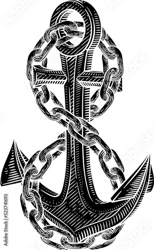 A ship anchor and chain nau...