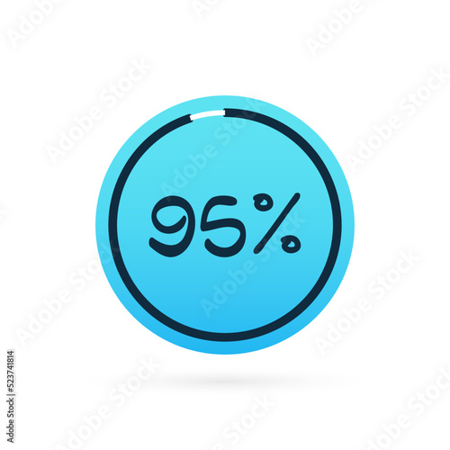 95 percent chart. Vector percentage infographic element. Blue circle isolated icon. Sign for download, growth, progress, business, finance, design