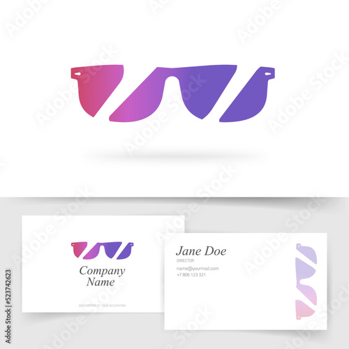 Eyesight optician studio logo vector with business visiting card template design or eyeglass vision sight logotype for optic store shop and ophthalmology accessories graphic image
