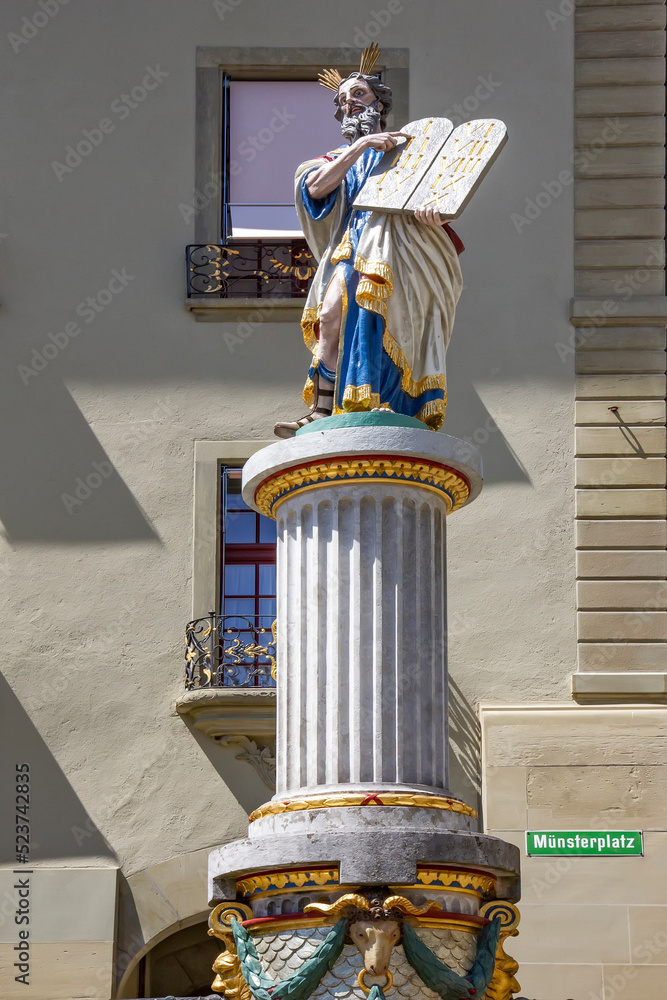 The Mosesbrunnen - Moses Fountain in the Old City of Bern, Switzerland. The Mosesbrunnen - Moses Fountain in the Old City of Bern, Switzerland.