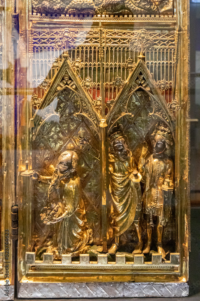 Guimaraes, Portugal. The Triptych of the Nativity, a portable altarpiece made with silver gilt wood and enamel ornamentation