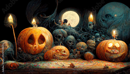 Realistic halloween festival illustration. Halloween night pictures for wallpaper.3D illustration. Use digital paint blurring techniques.