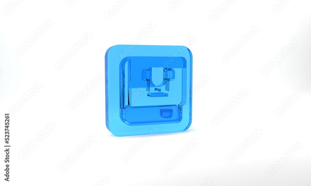 Blue Book icon isolated on grey background. Glass square button. 3d illustration 3D render Blue Book icon isolated on grey background. Glass square button. 3d illustration 3D render