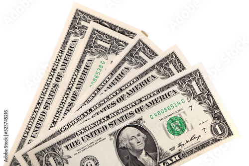American one dollar currency bills fan shape several isolated transparent background photo PNG file