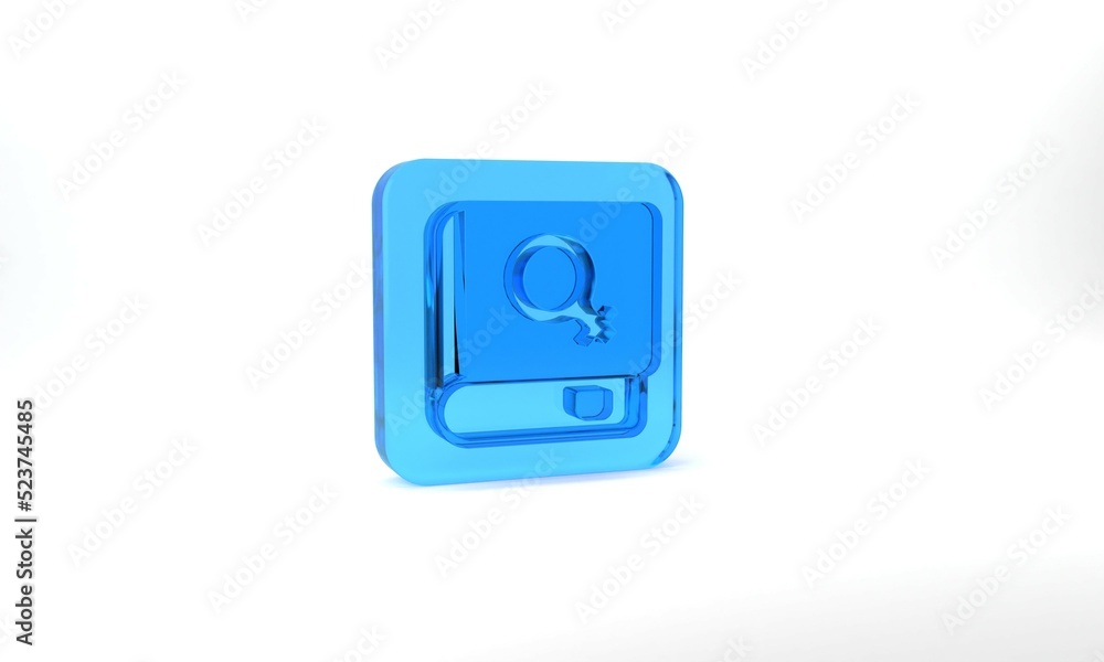 Blue Book about women icon isolated on grey background. 8 March. International Happy Women Day. Glass square button. 3d illustration 3D render Blue Book about women icon isolated on grey background. 8 March. International Happy Women Day. Glass square button. 3d illustration 3D render